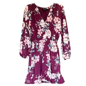 YUMI KIM Long sleeve Vneck waist tie button down ruffle hem floral dress-Size 4
